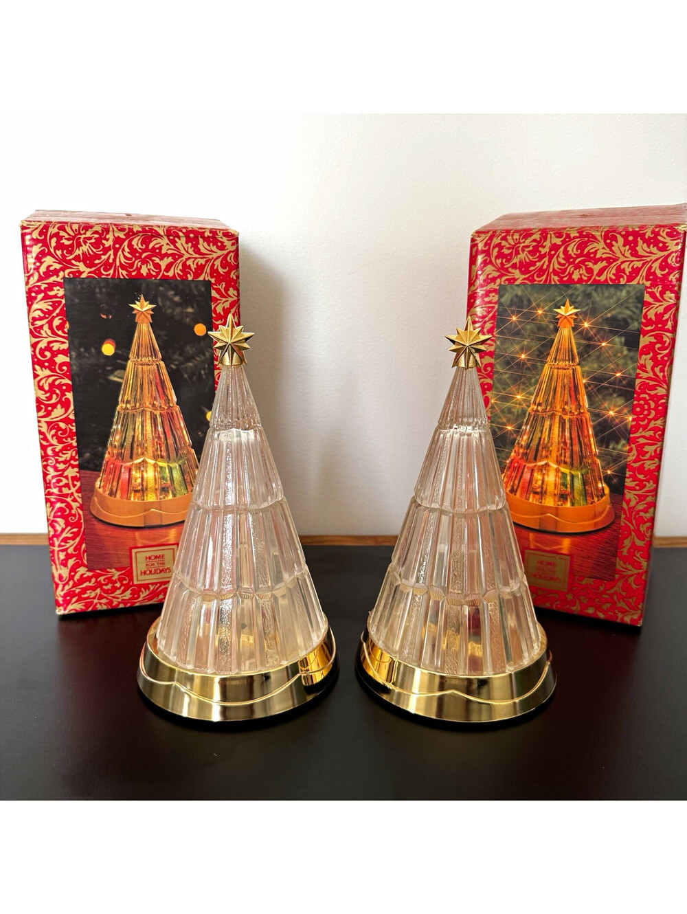 Home for the Holidays Light-Up Crystal Christmas Tree Decor, Clear/Gold 9 in